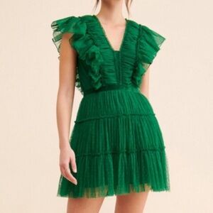 Anthropologie GEISHA DESIGNS Green Tulle Tiered Mini Dress 4